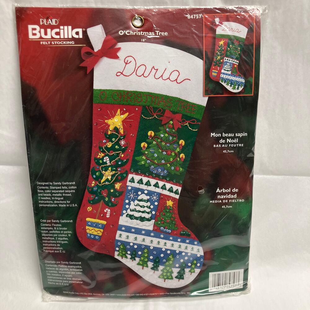 Vintage 2002 Bucilla O' Christmas Tree Felt Stocking Kit 84757 Trees Sequins